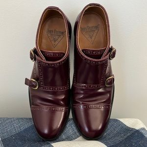John Fluevog burgundy double monk strap brogue loafer 7W